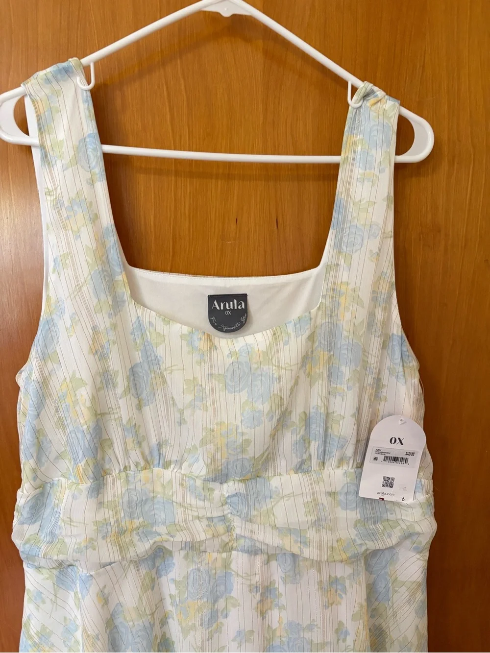 NWT Arula Ivory Blue Floral Tiered Maxi Sundress 0X Cottagecore Boho - Picture 5 of 7
